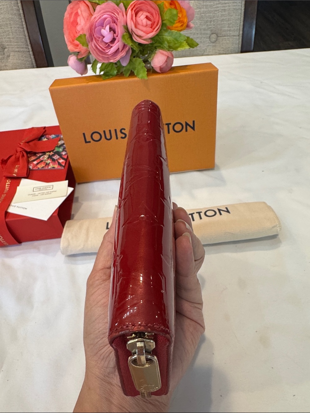 Authentic Louis Vuitton Vernis Zip-Around Wallet in Deep Red - Picture 11 of 16